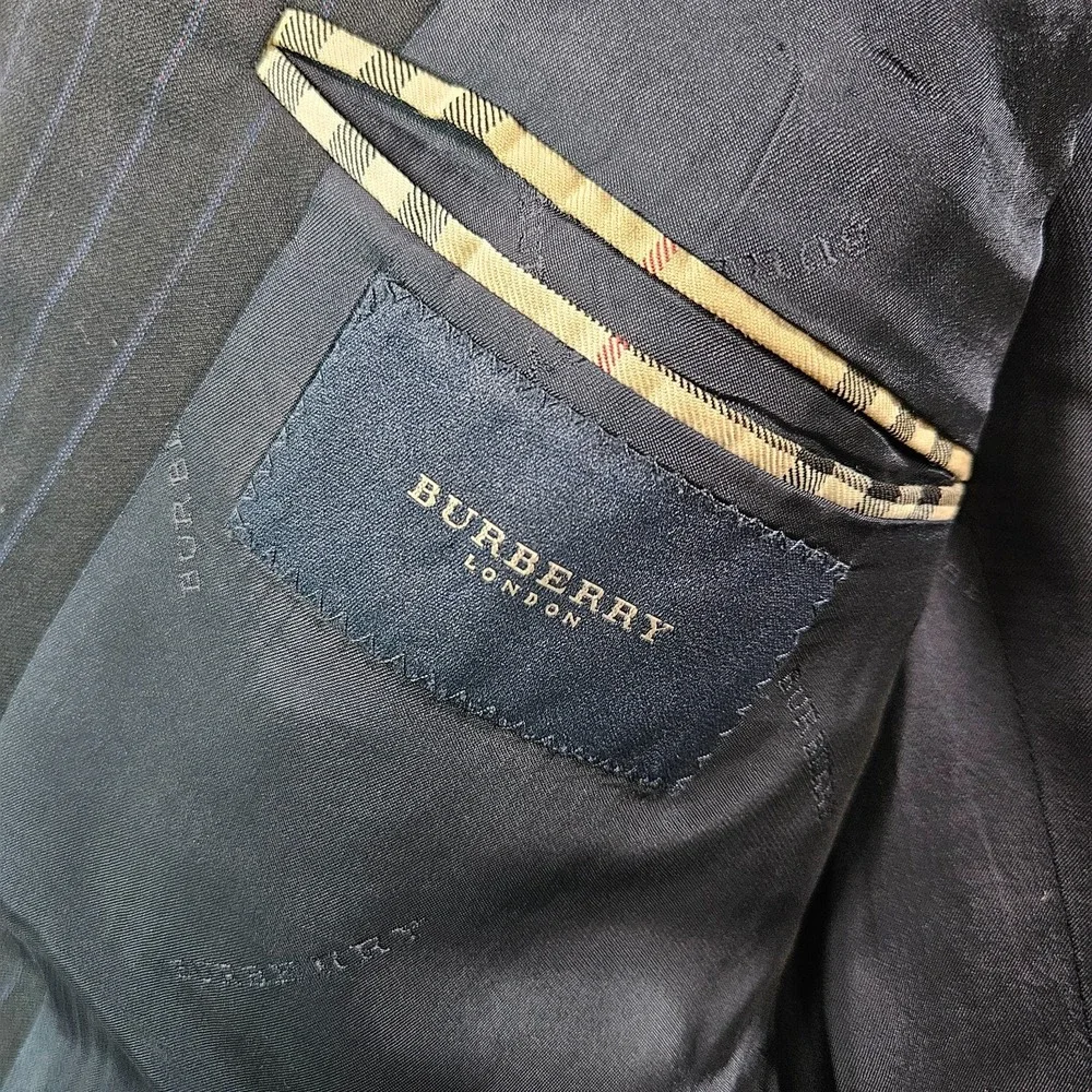 Burberry 42L Wool Suit Blazer Jacket‎ Men Navy Striped
